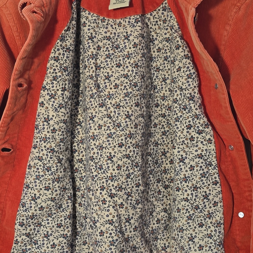 Wonderful Pink Salmon LL Bean Corduroy Jean Jacket XS Lined w/ Floral Flannel - Picture 8 of 10
